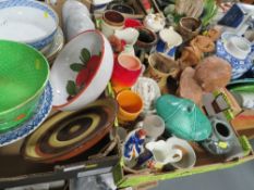 Three trays of assorted ceramics etc to include Wedgwood clam shell style lidded dish