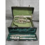 A cased flute together with a cased cornet A/F (2)