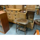 A modern wicker unit, three bedside tables, wine table, sewing table and an occasional table. (7)