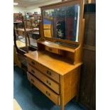 A vintage oak dressing table together with an oak trolley and an Edwardian occasional table. (3)