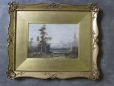 WILLIAM MANNERS (1860-1930). A wooded landscape with shepherd, dog and flock of sheep, signed