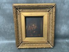 CONTINENTAL SCHOOL (XIX) THE DENTIST, oil on board, gilt framed, 19.5 x 16.5 cm. A/F