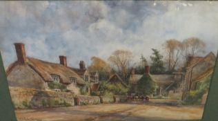 ROBERT WILLIAM ARTHUR ROUSE (1867-1951). A village street scene with cattle, together with a country