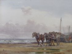 GEORGE HAMILTON CONSTANTINE (1875-1967). Beach scene with fishing boats, figures and horses and