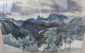 REGINALD GEORGE HAGGER (1905-1988). A mountain landscape, signed lower right, watercolour, framed