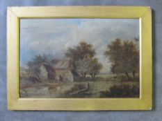 JOSEPH THORS (1843-1898). Rural wooded landscape with farm buildings, duck pond, ducks and