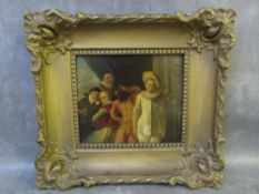 NINETEENTH CENTURY CONTINENTAL SCHOOL 'THE MASQUERADE PARTY', unsigned, oil on panel, framed, 18 x