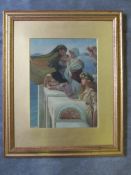 A LATE 19TH / EARLY 20TH CENTURY STUDY OF A YOUNG WOMAN IN A CLASSICAL DRESS, looking our to sea