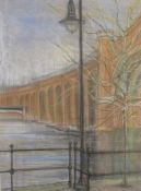 BERYL MALLORY (XX). British school, 'Railway Arches', see verso, signed lower right, pastel on