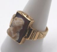 antiker Gold-Ring, 19. Jhd, mit Cameé, Gold um 14 ct (gepr.), 7,2gr., RG 61,5
