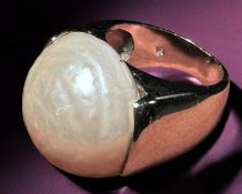 Schmuckring versilbert mit Perlmutt, RG 55, 15 gr.
