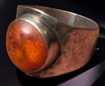 vintage Silberring-800- mit Bernstein Halbkugel, Handarbeit, RG 55, 3,6 gr.