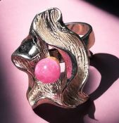 offener Silberring-835- mit Karneolkugel, ca. 8 gr, Ringkopf L-ca. 2,7 cm