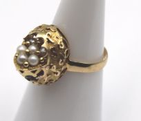 333er GG-Ring, mit Wechselkopf, Perlchen oder Amethyst, zus. ca. 3,8gr., RG 53
