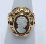 583er GG Ring mit Gemme, ca. 8gr., RG 58