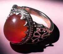 vintage Silberring mit roten Cabouchon, RG 56, 8,5 gr