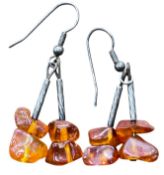 Paar Silber Ohrhänger mit Bernsteinen, L-ca. 4,5 cm, 4,1 gr