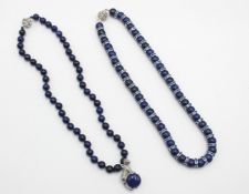 2x div. lapis-Ketten 1x mit Pantheranhänger, ca. L-49cm