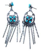 Paar lange Ohrhänger, S-925-, blaue Steine, L-ca. 8 cm, 17,2 gr.