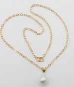 Modeschmuck-Halskette, Tropfenperle, goldfarben, L-40cm, Anh. L-2cm