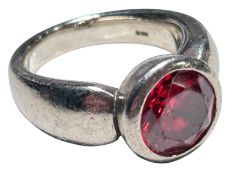 massiver Silberring-925- "FB" mit roten Stein, RG 55, 12,6 gr