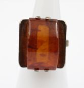 älterer Silber-Ring mit Bernstein, 875er Silber, Russland, zus. 6,4gr., RG 52