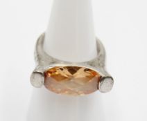 925er Silber-Ring, gemarkt "Für Sie", orangefarbener Stein, 12,4gr, RG 53/54