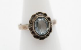 Silber-Ring um 1920/30, hellblauer Stein, 3,6gr., ca. RG 53