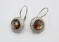 Paar 925er Ohrhänger, braune facett. Steine, 7,5gr., L-2,9cm