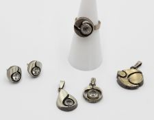 kl. Silber-Konvolut, Karl Laine, je mit klarem Stein, zus. 14,2gr., RG 50, Anh. ca. L-2,8cm