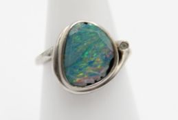 925er Silber-Ring mit Opal, 3,5gr, Stein beschädigt, RG 56