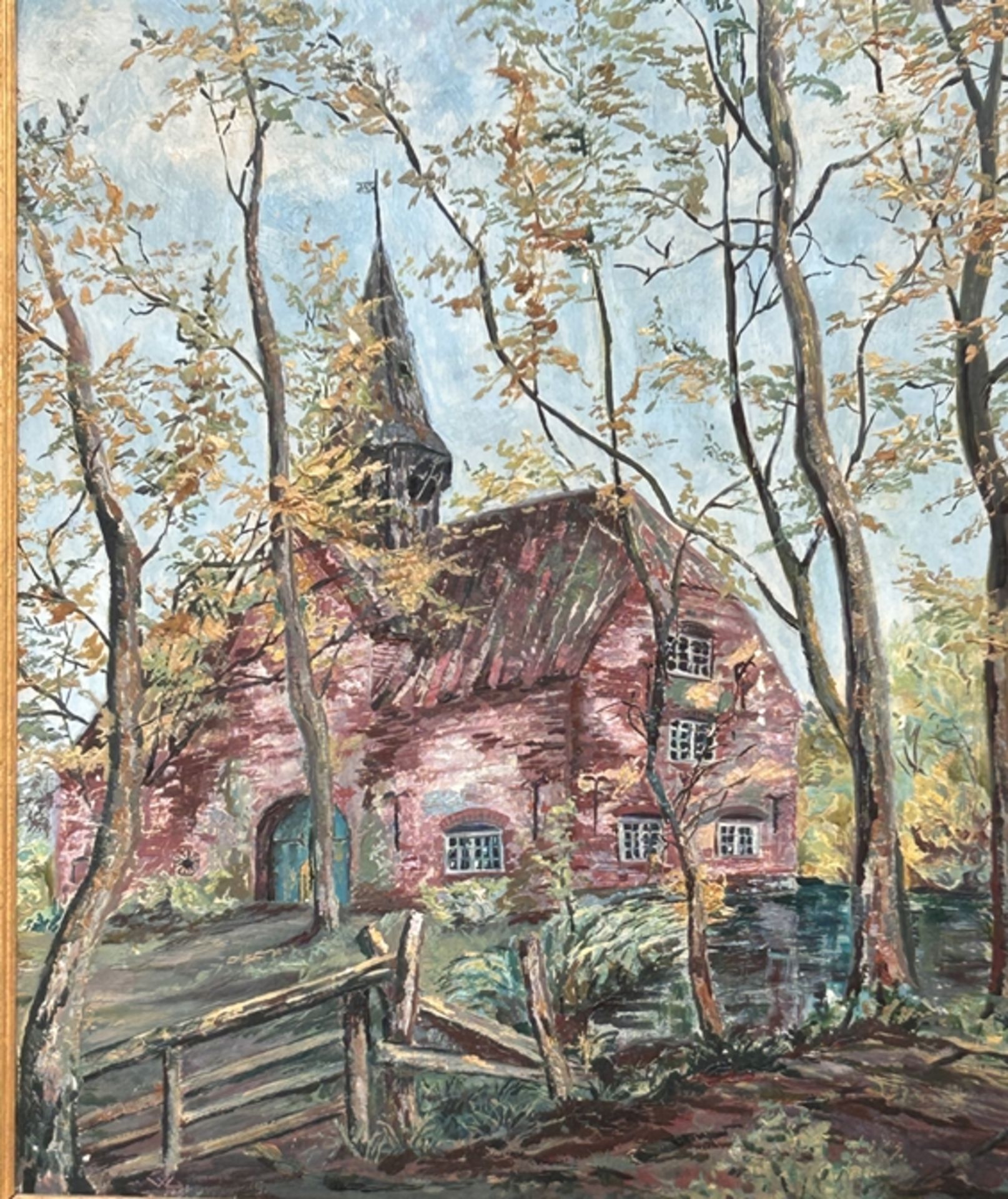 anonymer Dömänenhof oder ähnliches? Öl/Platte, gerahmt, RG 61x53 cm