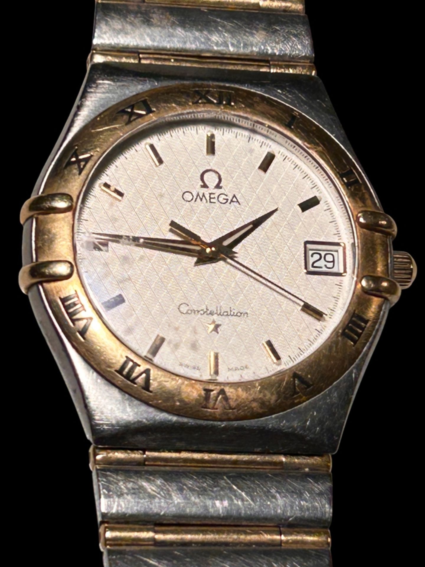 Quartz Armbanduhr "Omega" Constellation, Stahl/Gold-750-,Ref. Nr. 56901498, D-3,2 cm,  orig. Band, 