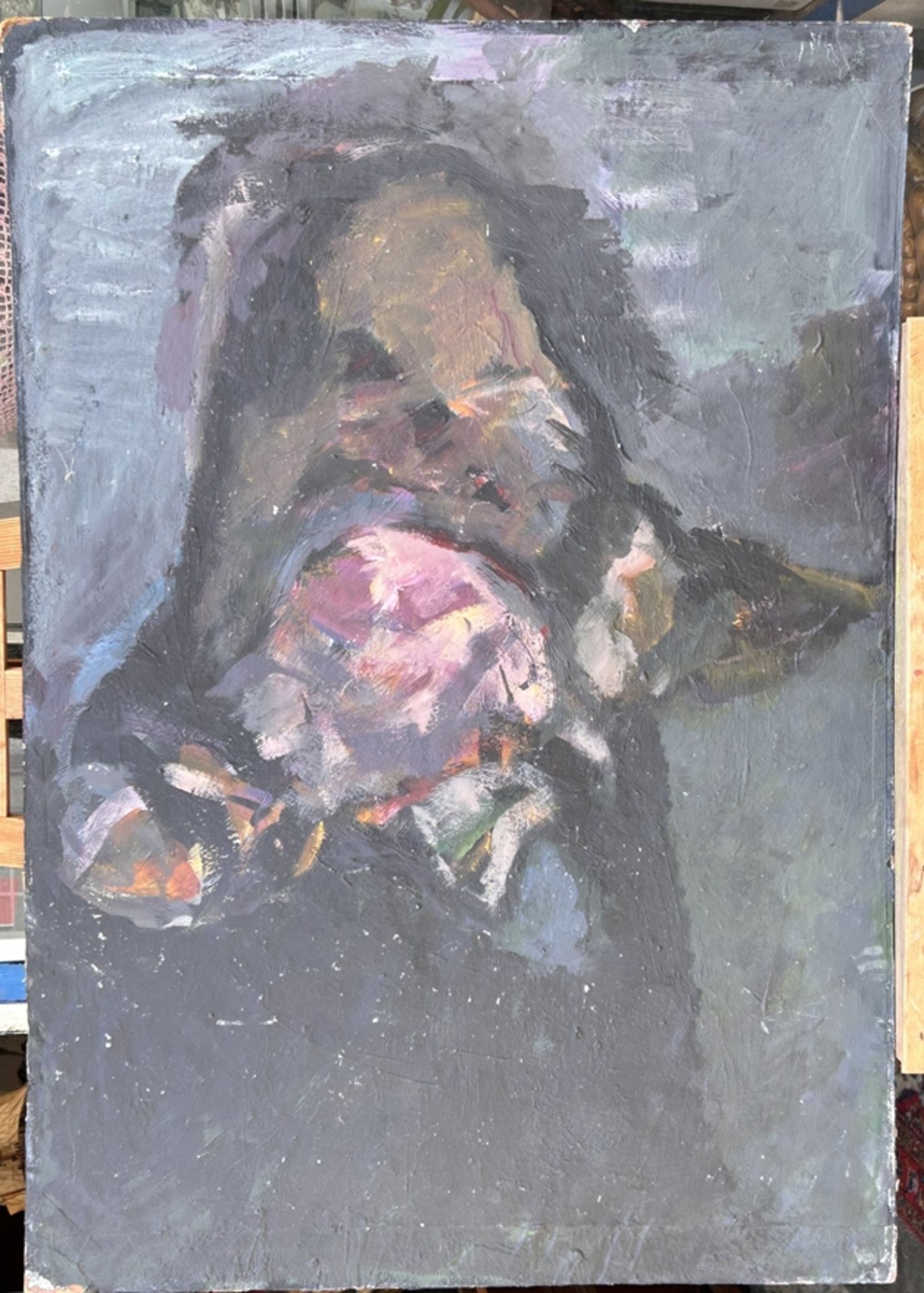 gr. anonymes abstraktes Ölgemälde auf Hatzfaser, 101x77  cm (Sperrgut) - Bild 2 aus 2