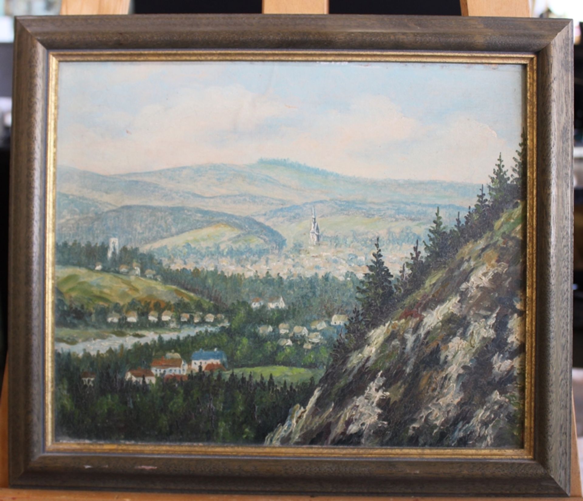 anonym, Blick in Tal, wohl auf Papier doubliert, gerahmt, RG 34 x 40cm - Bild 2 aus 4