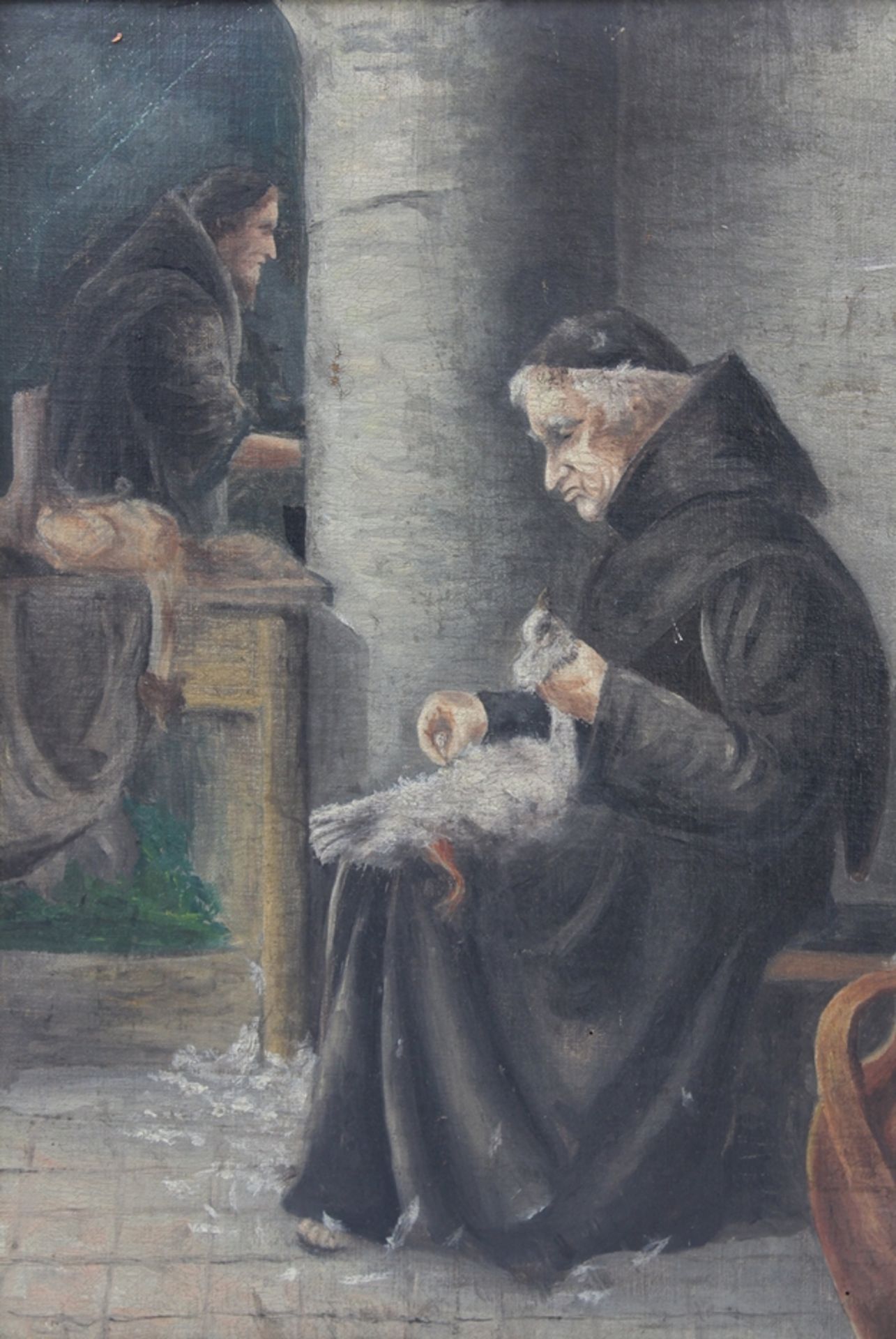 unsigniert, Mönch beim Gänse rupfen, Öl/Leinwand, gerahmt, RG 52 x 39,5cm