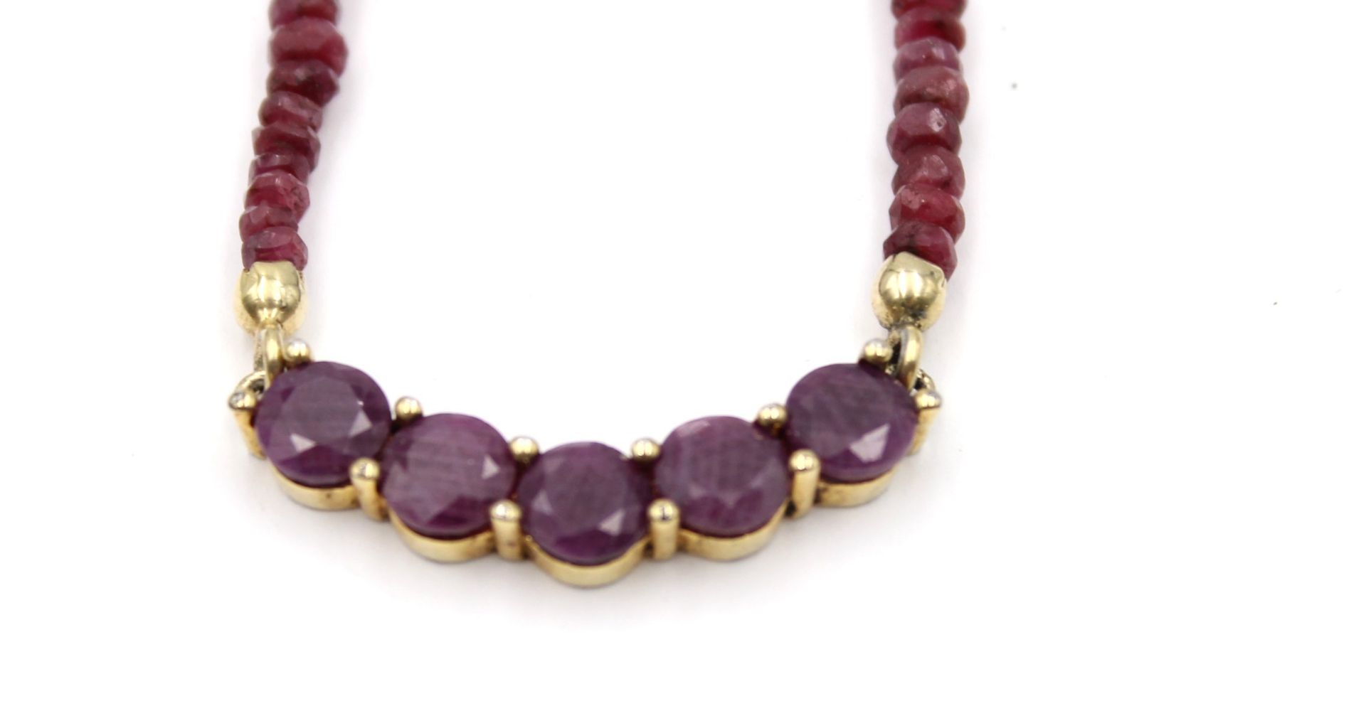 Collier, Rubine, 925er Monturen, vergoldet, ca. L-46cm - Bild 3 aus 4