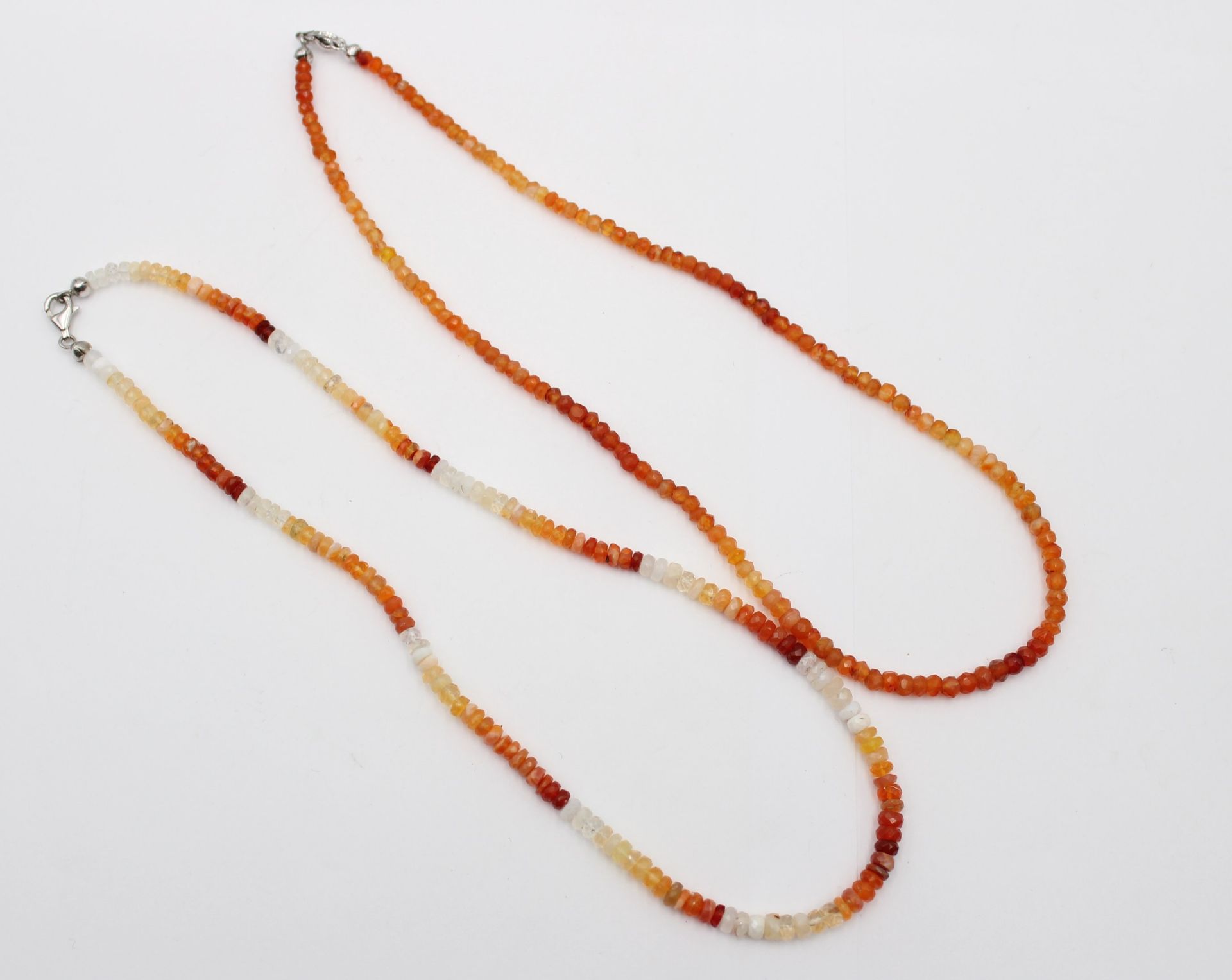 2x  Halsketten, Karneol, Harry Ivens,  je 925er Schließe, ca. L-45cm