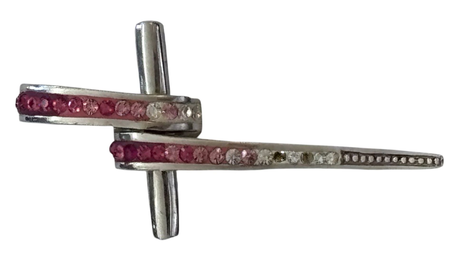 Silber-925- Anhänger, rote und klare Steine, einige fehlen, H-4,5 cm, ca. 6,5 gr. - Bild 2 aus 3