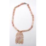 rosa Jade-Collier, Metallschließe, ca. L-46cm, Anhänger L-7,5cm