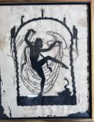 Kola Yum "Art Deco Tänzerin" um 1930, Scherenschnitt, Blatt ausserhalb des Motives beschädigt, flec