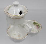 3passige Menage, älter, ungemarkt, florales Dekor, ca. H-8,8cm B-10,5cm