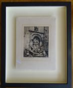 unleserl. signierte, betitelte Radierung, ger/Glas, RG 39x31 cm