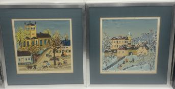 Dorothea LÖBEL-BOCK (1921-2002), 2 Lithografien, naive Berlin Ansichten, 2x 25/250,1975 , in PP, g