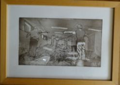 Johan SCHAEFER (1981) orig. Radierung "Balance" verso beschriftet, ger/Glas, RG 30x40 cm