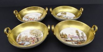 4 Ringschälchen "KPM" Berlin, bemalt mit Kauffahrteiszenen, H-5 cm, D-13 cm,
