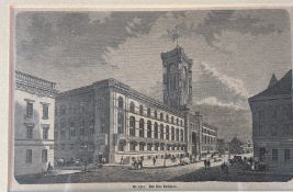 alter Holzstich, 19.Jhd. "Das neue Rathaus", ger/Glas, RG30x34 cm