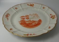 grosse Schale "Nymphenburg" mit Stadtansicht, verso beschriftet und dat. 1980, D-33.5 cm, H-5 cm