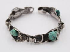 925er Silber-Armband, mit Türkisen, 55,4gr., ca. L-19cm