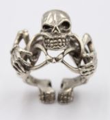 figürlicher Silber-Ring, Skelett, 35gr., offene Schiene
